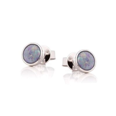 Stud earrings with round doublet blue opal, in rhodium-plated silver 925/1000 - GC002E