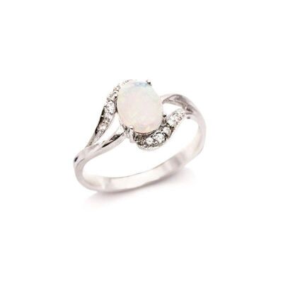 Anello con opale ovale e ossido di zirconio, in argento rodiato 925/1000 - PE0012R