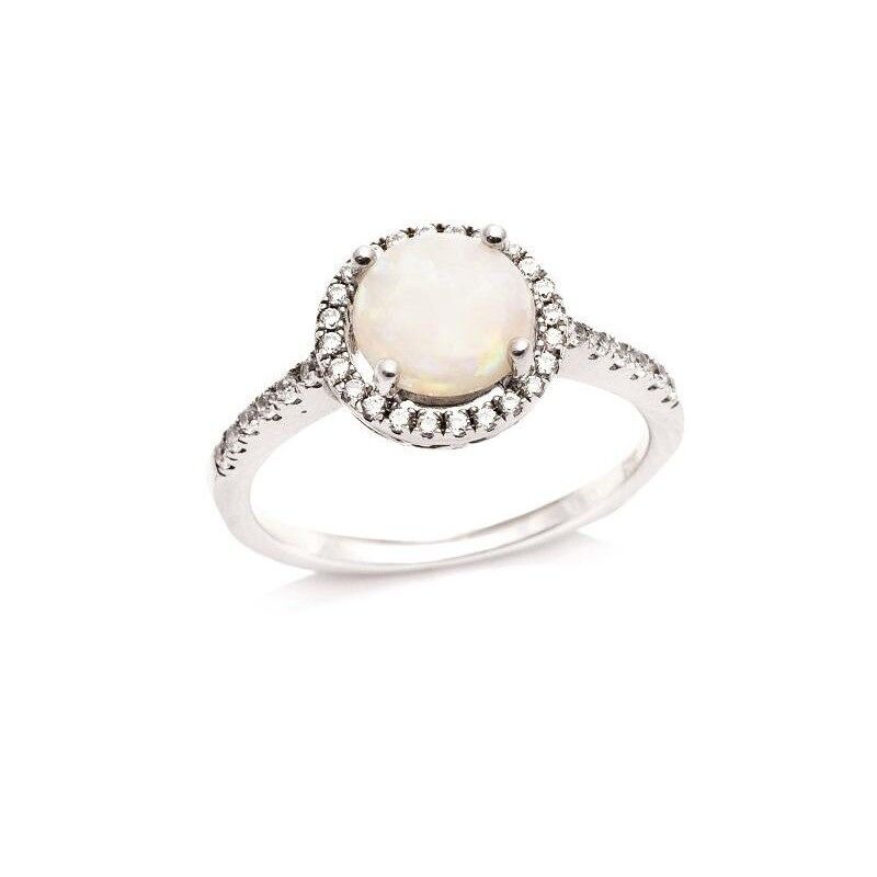 Anello con opale tondo e ossido di zirconio, in argento rodiato 925/1000 - PE0017R