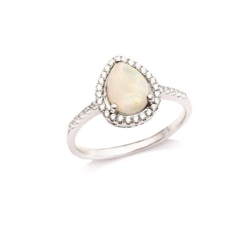 Anello con opale a goccia e ossido di zirconio, in argento rodiato 925/1000 - PE0018R