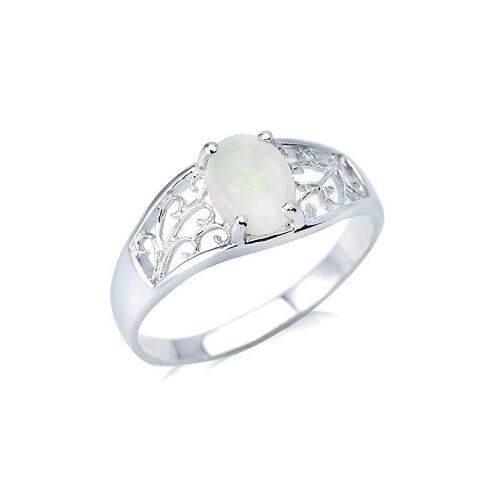 Bague avec opale blanche naturelle d'Australie ovale, en argent rhodié 925/1000 - PE0046R