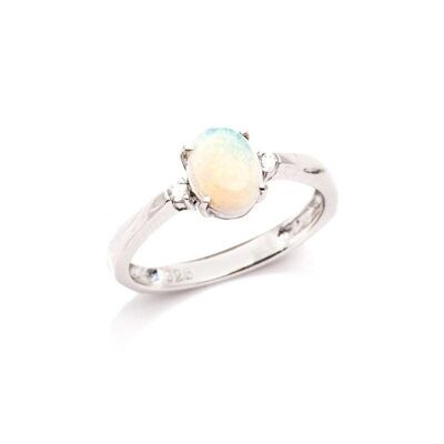 Anello con opale ovale e ossido di zirconio, in argento rodiato 925/1000 - PE0010R