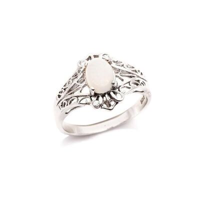 Anillo con ópalo blanco australiano ovalado natural, en plata rodiada 925/1000 - PE0023R