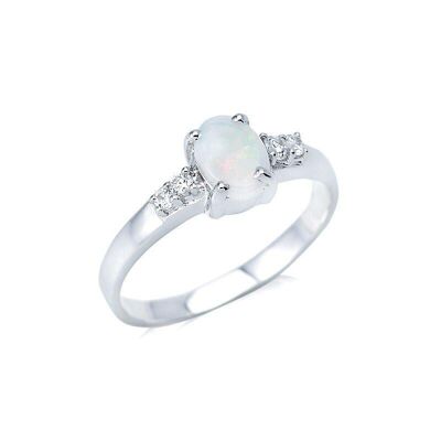Anillo con ópalo ovalado y óxido de circonio, en plata rodiada 925/1000 - PE0042R