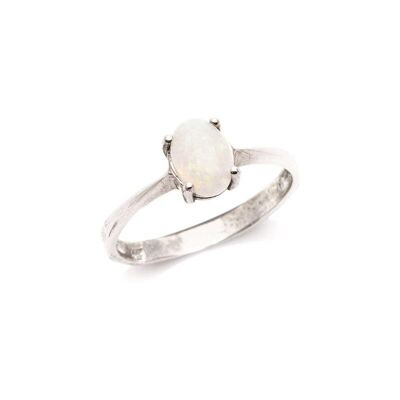 Anello con opale bianco australiano ovale naturale, in argento rodiato 925/1000 - PE0002R