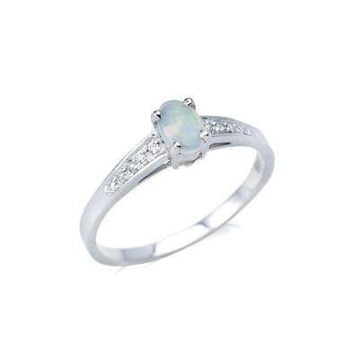 Bague avec opale ovale et oxyde de zirconium, en argent rhodié 925/1000 - PE0045R