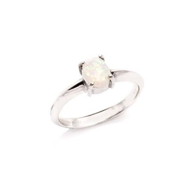 Bague avec opale blanche naturelle d'Australie ovale, en argent rhodié 925/1000 - PE0003R