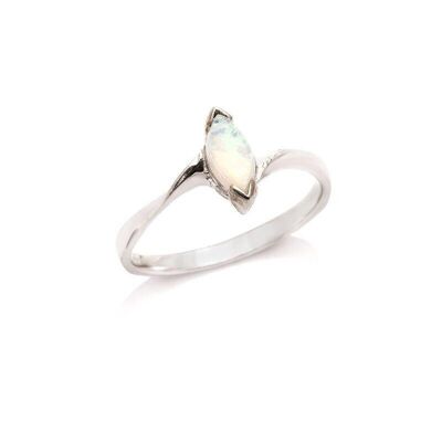 Anello con opale navetta australiano bianco naturale, in argento rodiato 925/1000 - PE0004R