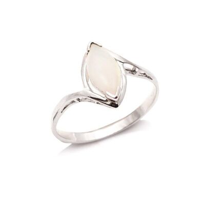 Ring with natural white opal from Australia navette, in rhodium silver 925/1000 - PE0005R