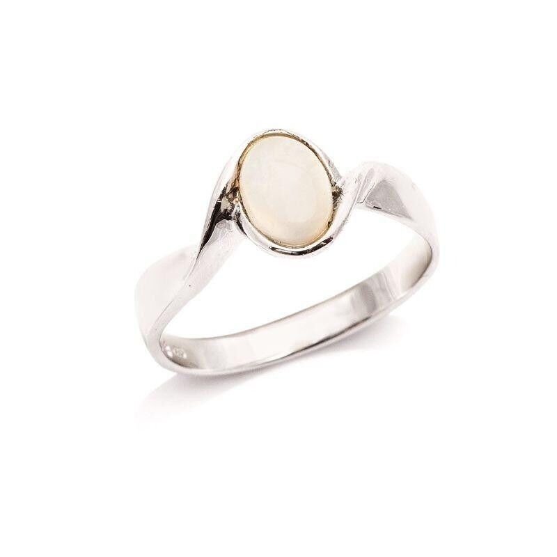 Anello con opale bianco australiano ovale naturale, in argento 925/1000 rodiato - PE0007R