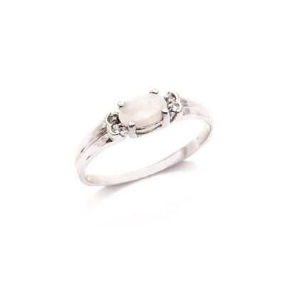 Bague avec opale blanche naturelle d'Australie ovale, en argent rhodié 925/1000 - PE0009R
