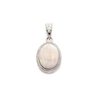 Pendant with opal and zirconium oxide, rhodium-plated silver 925/1000, 1.2+0.6 cm - PE0022P