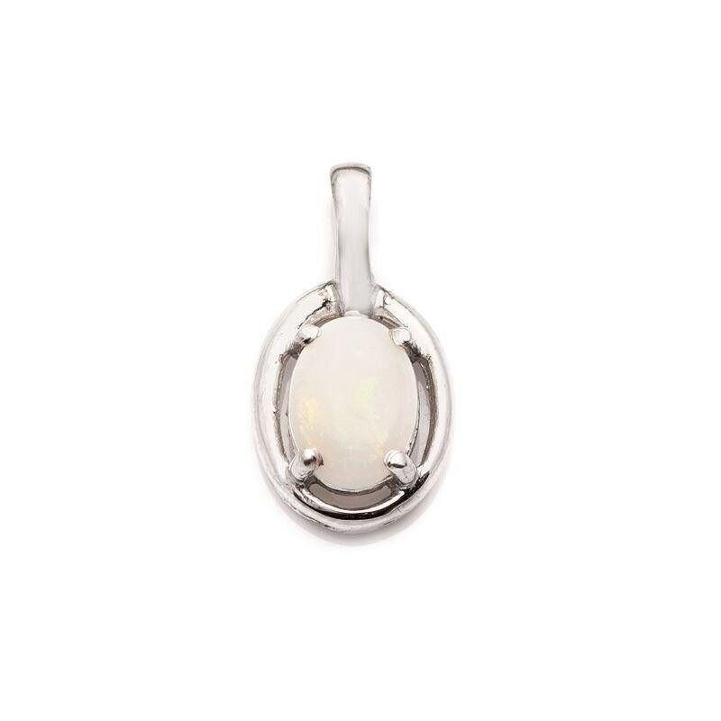 Anhänger mit ovalem weißem Opal, aus 925/1000 rhodiniertem Silber, Höhe 1 cm - PE0024P