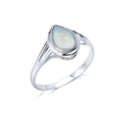 Anillo con gota de ópalo australiano blanco natural, en plata rodiada 925/1000 - PE0033R