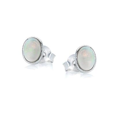Clous d'oreilles avec opale blanche naturelle ovale, en argent rhodié 925/1000 - PE0034E
