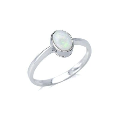 Bague avec opale blanche naturelle d'Australie ovale, en argent rhodié 925/1000 - PE0034R