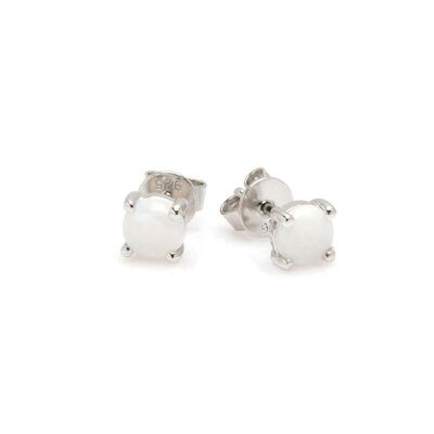 Pendientes con ópalo blanco natural redondo, en plata rodiada 925/1000 - 04111EOZ