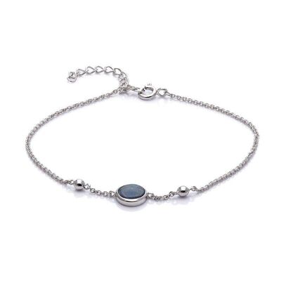Pulsera con doblete redondo de ópalo azul, en plata rodiada 925/1000, longitud 17+3 cm - 05107BO-1