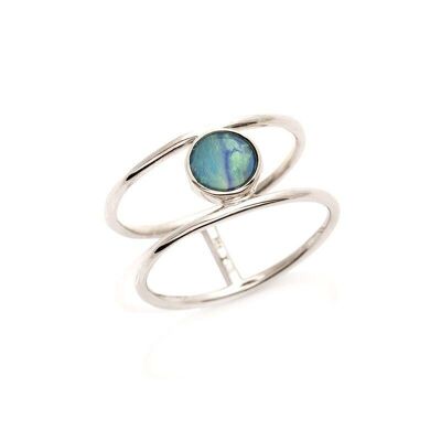 Ring with round Australian doublet blue opal, in 925/1000 rhodium silver - 05112RO