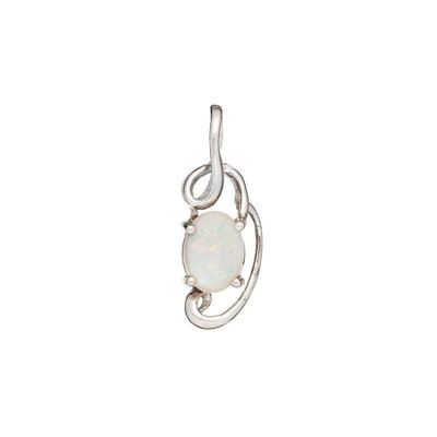Pendant with natural white opal from Australia oval, in rhodium silver 925/1000 - PE0317P