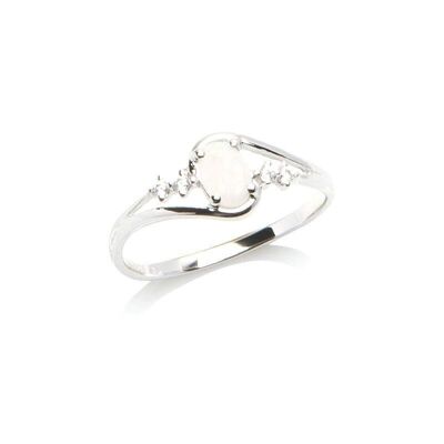 Ring with oval opal and zirconium oxide, in rhodium-plated silver 925/1000 - 01740ROZ