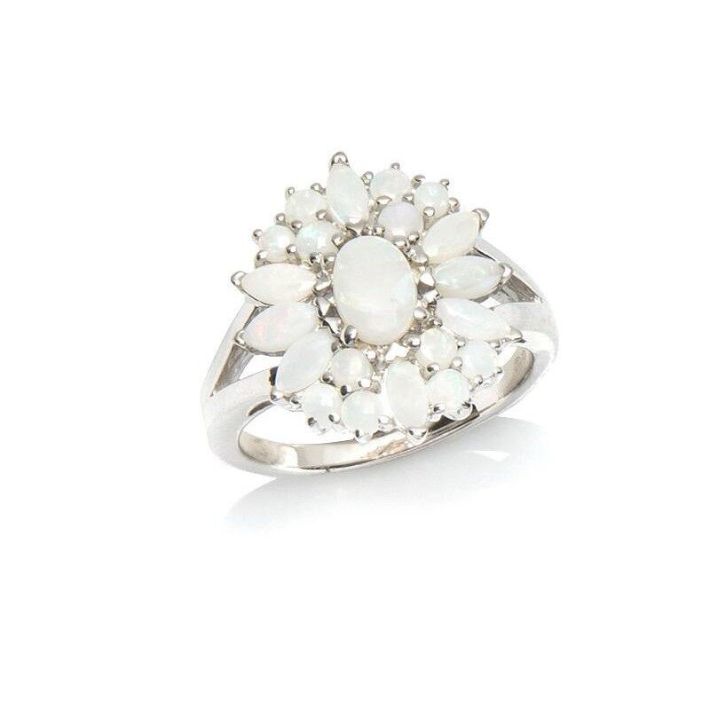 Ring with natural white opal from Australia, in rhodium-plated silver 925/1000 - 03325RO