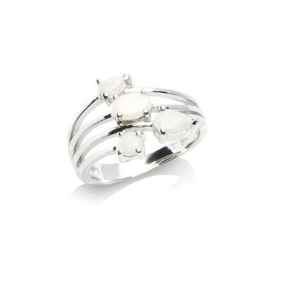 Ring with natural white opal from Australia, in rhodium-plated silver 925/1000 - 03883ROZ