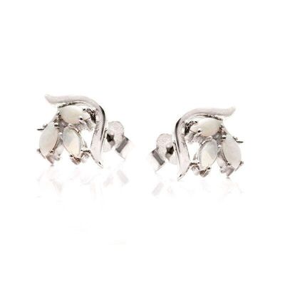 Natural white opal navette stud earrings, in 925/1000 rhodium silver - PE0025E