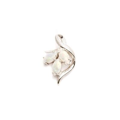 Ciondolo con opale a navetta bianco, in argento rodiato 925/1000, altezza 1,8 cm - PE0025P