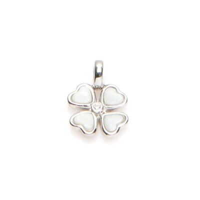 Pendant with white opal heart, in rhodium-plated silver 925/1000, height 1+0.6 cm - 04982POZ