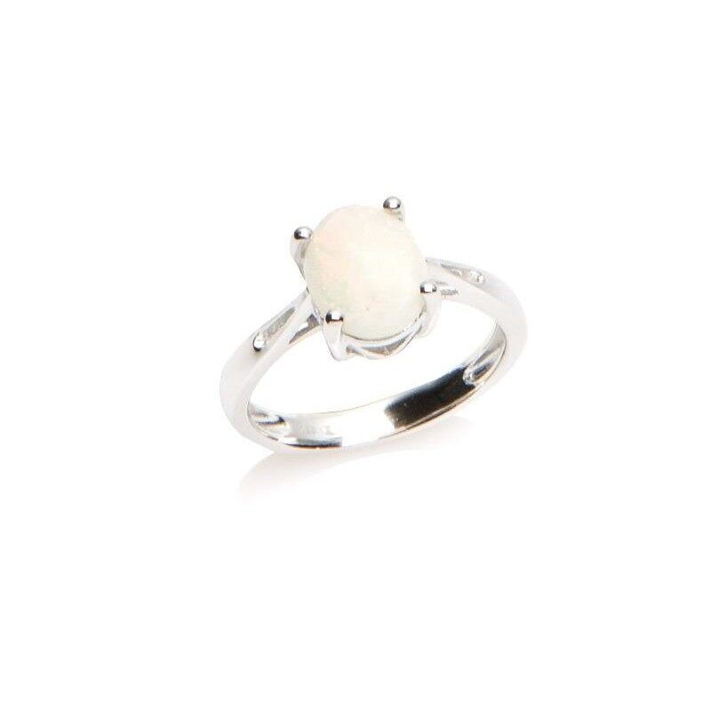 Ring with natural white opal from Australia oval, in rhodium silver 925/1000 - 04978ROZ