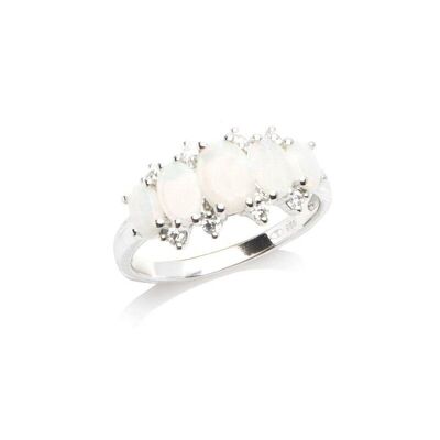 Ring with oval opal and zirconium oxide, in rhodium-plated silver 925/1000 - 02288ROZ