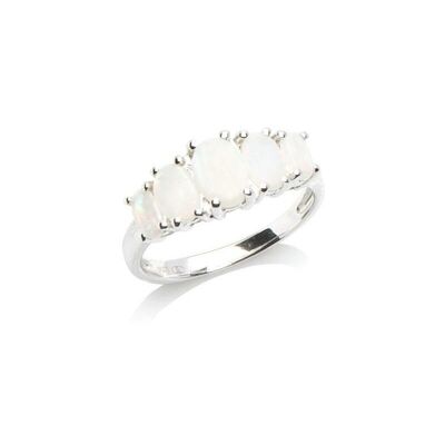 Ring with natural white opal from Australia oval, in rhodium silver 925/1000 - 03704ROZ