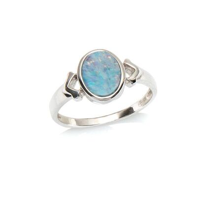 Anello con doppietto ovale australiano opale blu, in argento rodiato 925/1000 - 01579RX