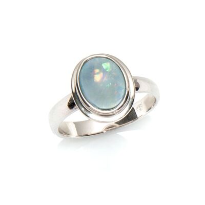 AUSTRALIAN OPAL RING DOUBLET IN SILVER ref: 01906RO