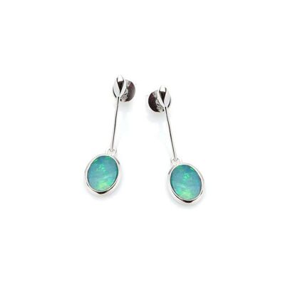 Pendientes con doblete de ópalo azul ovalado, en plata rodiada 925/1000 - 03697EO