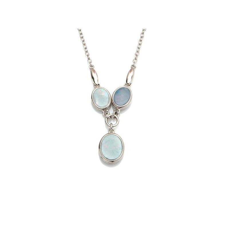 Halskette mit blauem Opal-Wams, aus 925/1000 rhodiniertem Silber, 42 + 3 cm – 03697NO