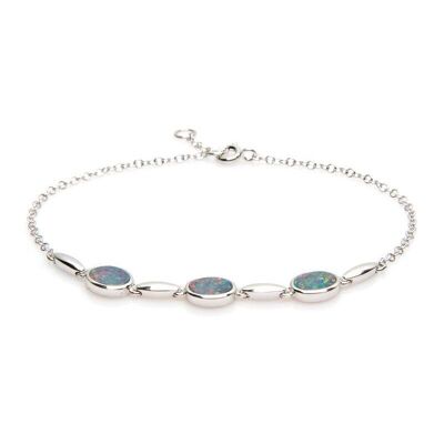 Bracelet avec opale bleue doublet ovale, en argent rhodié 925/1000, longueur 18+1 cm - 03698BOA