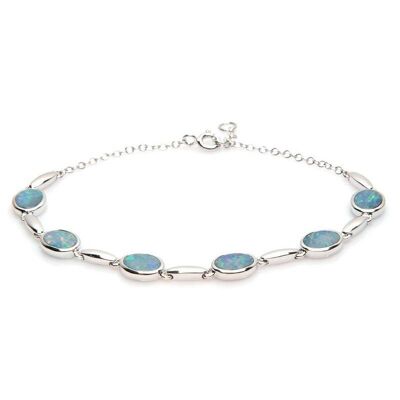 Bracciale con opale blu doppietto ovale, in argento 925/1000 rodiato, lunghezza 18+1 cm - 03698BO