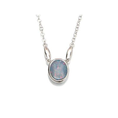 Collana con doppietto opale blu, in argento rodiato 925/1000, 42 + 3 cm - 03698NO