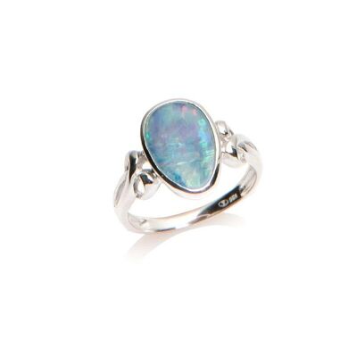 Ring with blue opal doublet from Australia drop, in rhodium silver 925/1000 - 04999RO