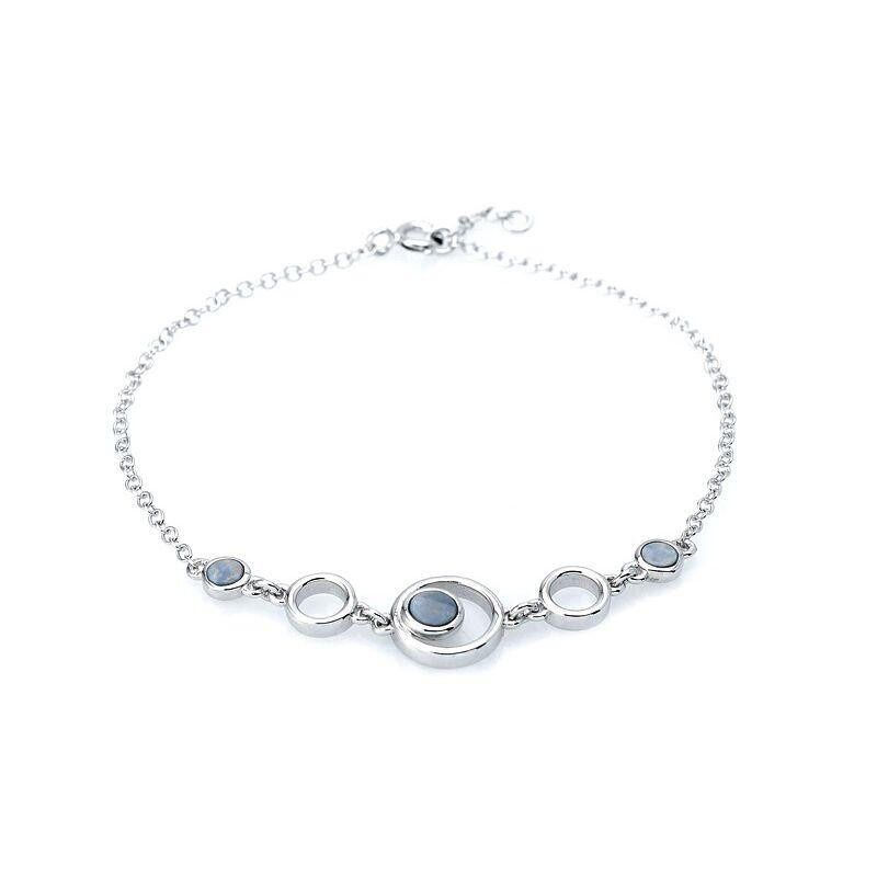 Bracelet avec opale bleue doublet ronde, en argent rhodié 925/1000, longueur 18+1 cm - 05122BO