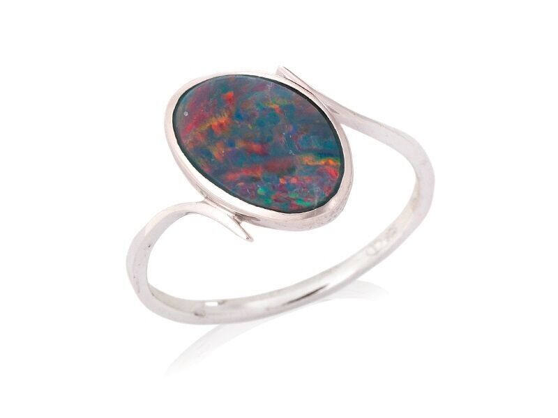 AUSTRALIAN OPAL RING DOUBLET IN SILVER ref: 00164RX