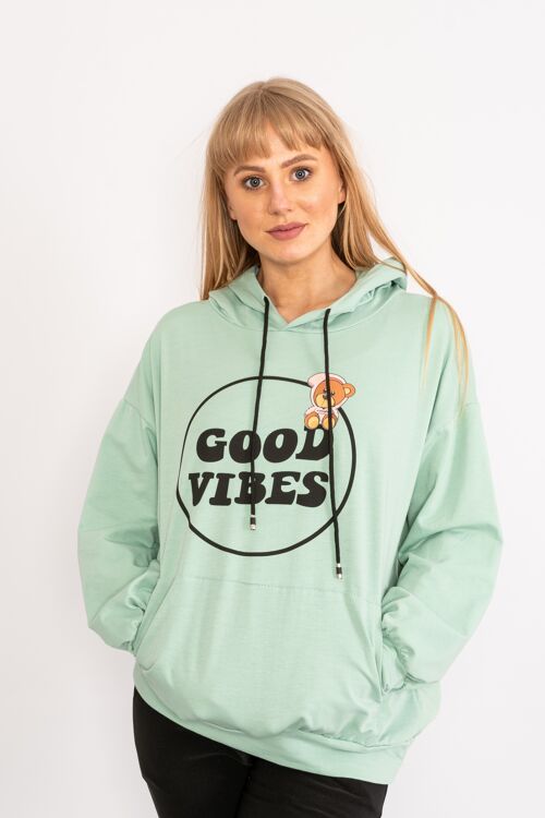 Mint 'Good Vibes' drawstring hoodie