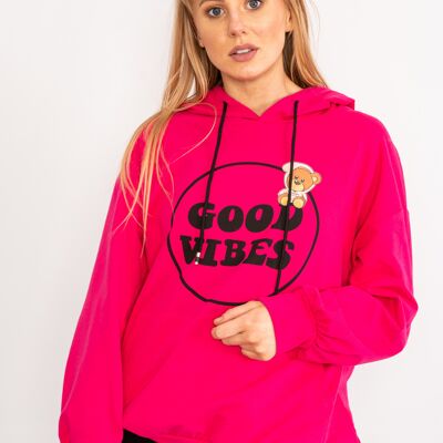 Fuchsia 'Good Vibes' drawstring hoodie