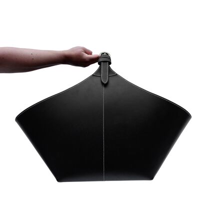 Cesta de leña XL cesta de cuero BRASA para almacenamiento, negro