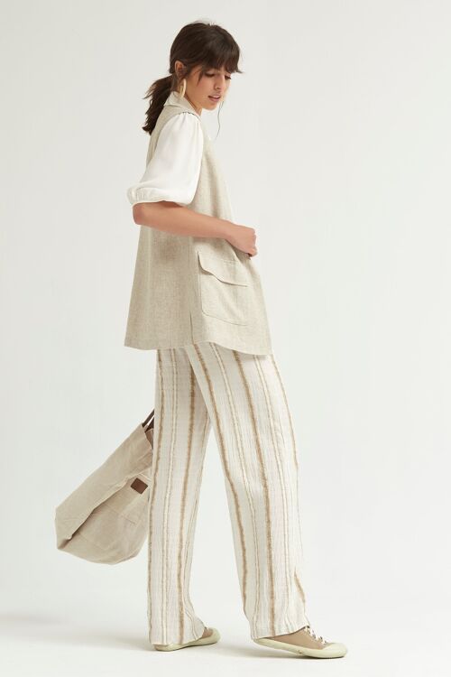 (8401-CAOTO) Elastic waistband ethnic stripe trousers with pockets