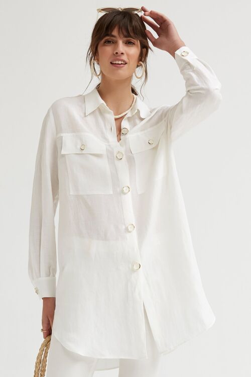 (8410-HANSOR) Buttoned long shirt textured linen