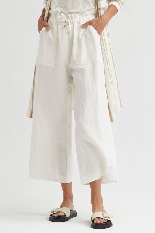 (8435-HUMIO) Linen viscose paperbag trousers blanco