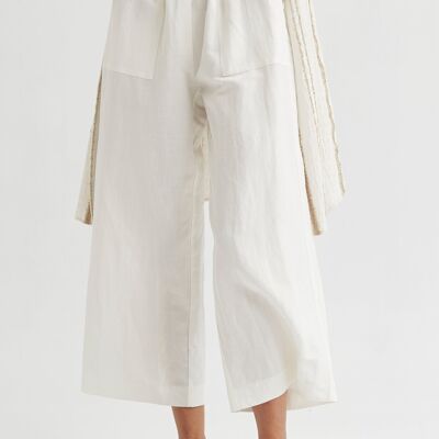 (8435-HUMIO) Linen viscose paperbag trousers blanco